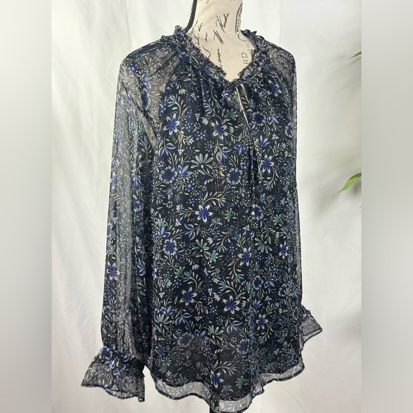 Shimmer Floral Ruffle Tie Neck - Picture 8 of 10